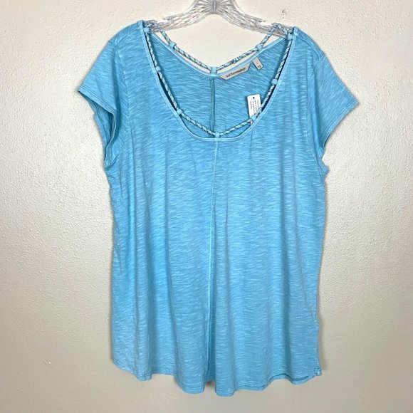 Soft Surroundings Tops - Soft Surroundings NEW Short Sleeve T Shirt Slub Rope Neck Trim Blue Womens Large